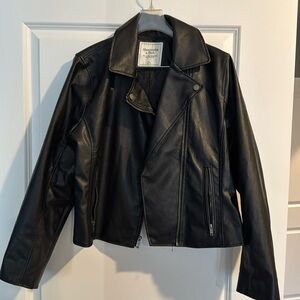 ABERCROMBIE & FITCH Women's Vegan Leather Aviator Jacket Black Sz XL